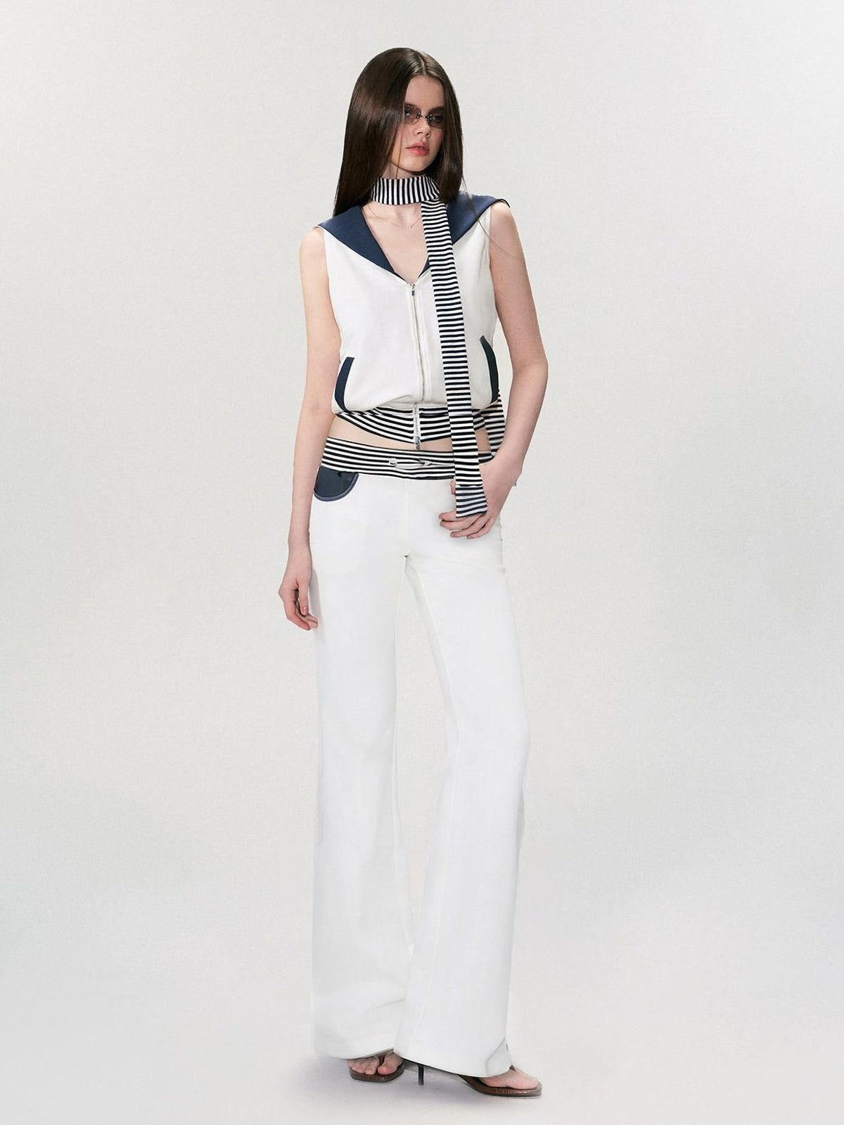 Comfortable Casual Cotton Blend Slight Flare Mid Rise Women White Straight Pants