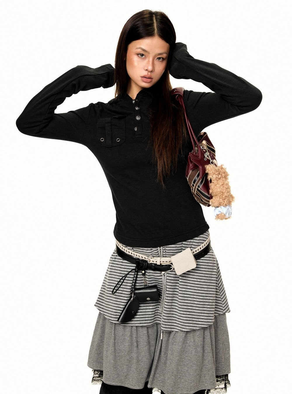 Hooded Button Top (2color)