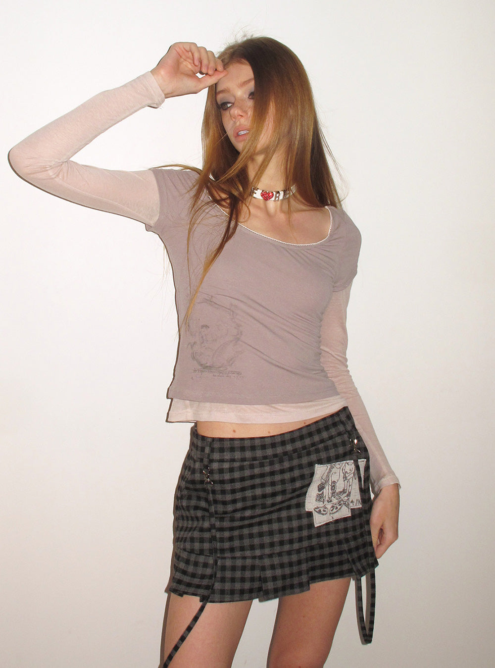 Applique Check Mini Skirt