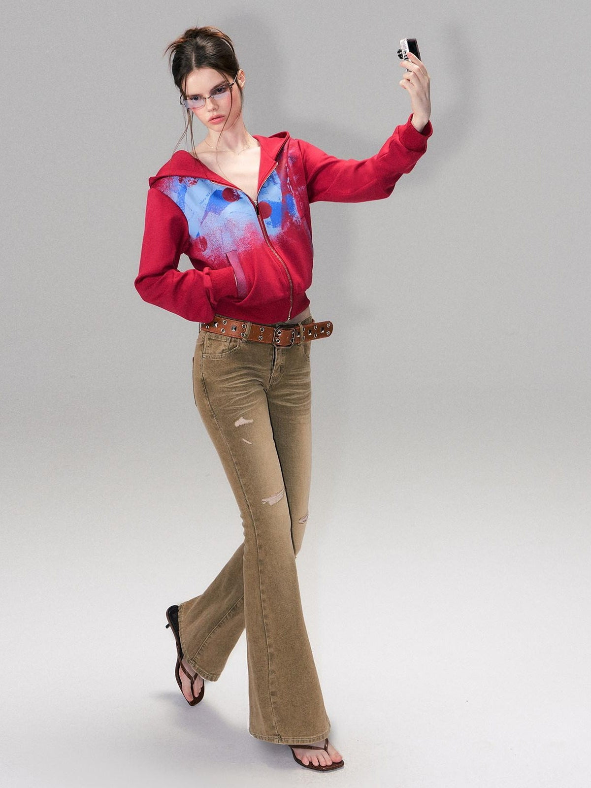 Brown Washed Low Rise Ripped Sexy Slim Fit Cotton Slight Stretch Womens Jeans
