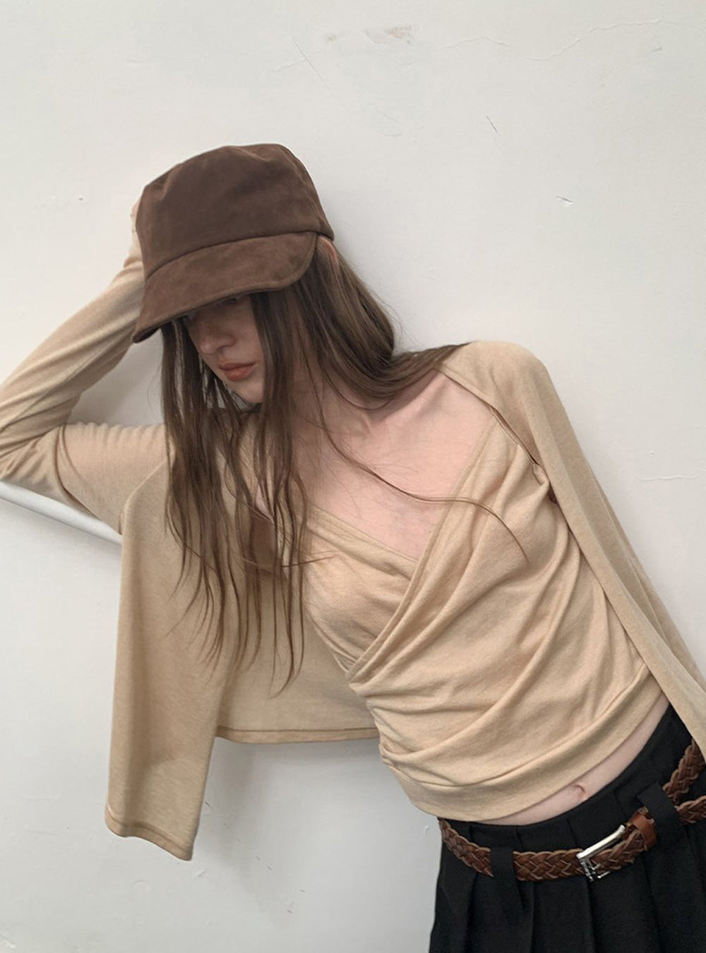 Draped Cross Tank Cardigan Set