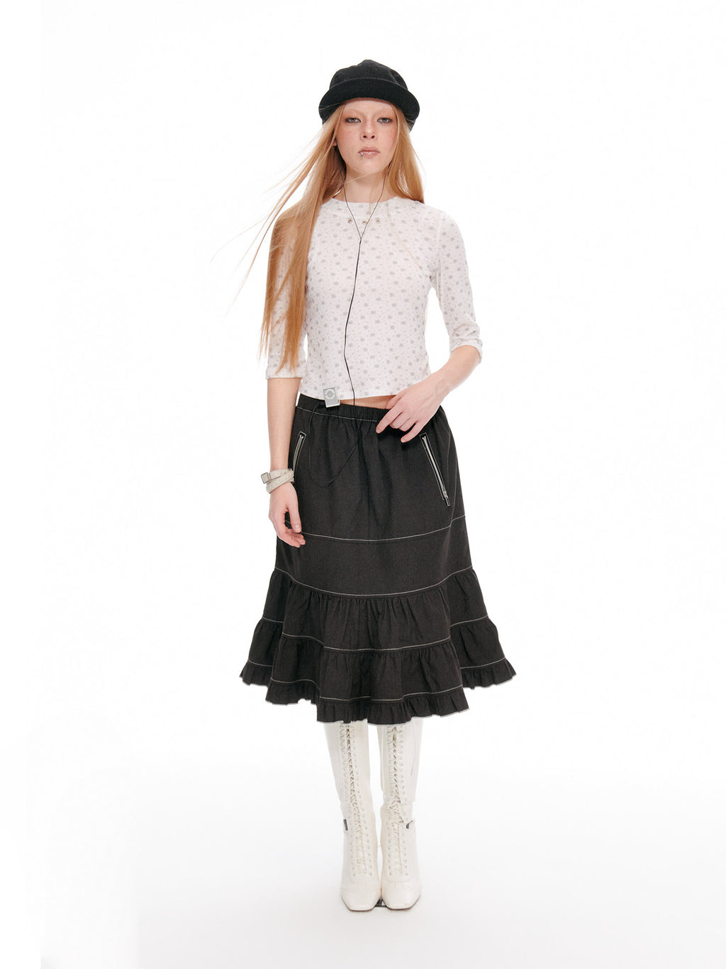 Velour Tiered Sculpture Skirt