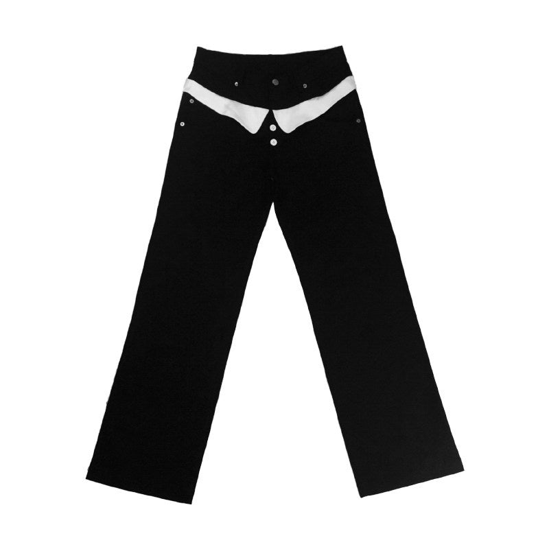 Light Stretch Casual Dual Waist Natural Waist Unisex Black White Straight Pants