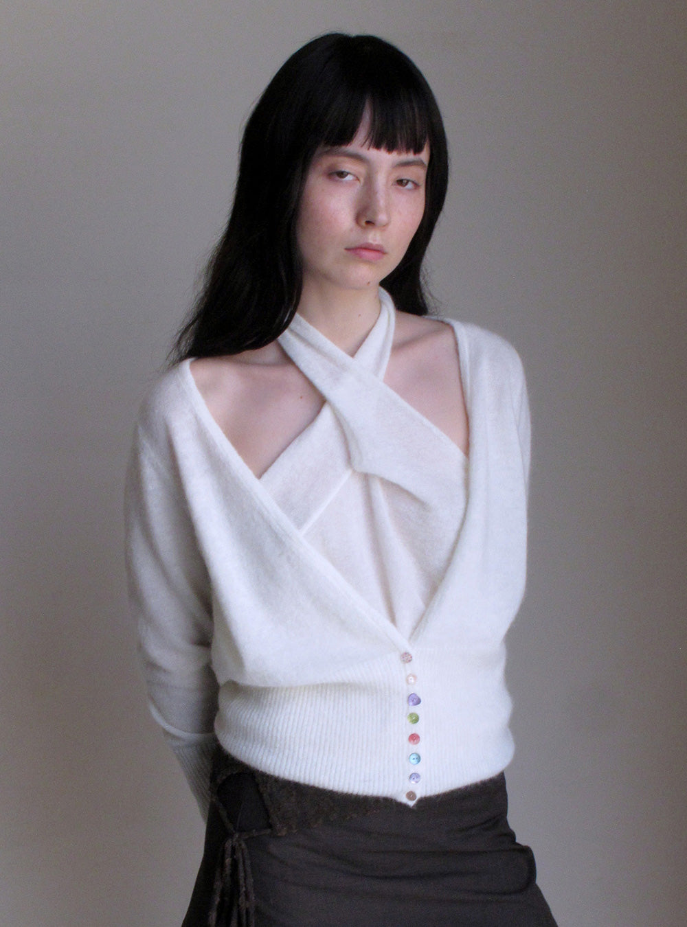 Alpaca White Knit Halter Vest & Cardigan