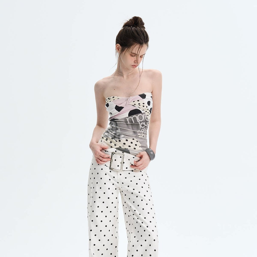 Cute Floral Print Sweet Slim Fit Regular Length Off White Sizes S M L Tube Tops