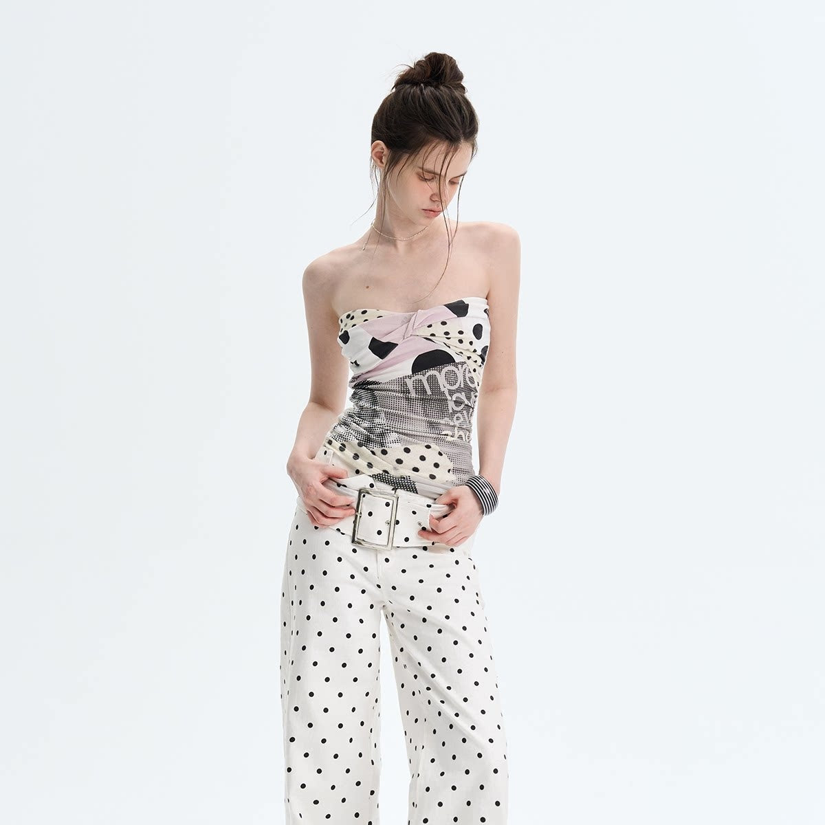 Cute Floral Print Sweet Slim Fit Regular Length Off White Sizes S M L Tube Tops