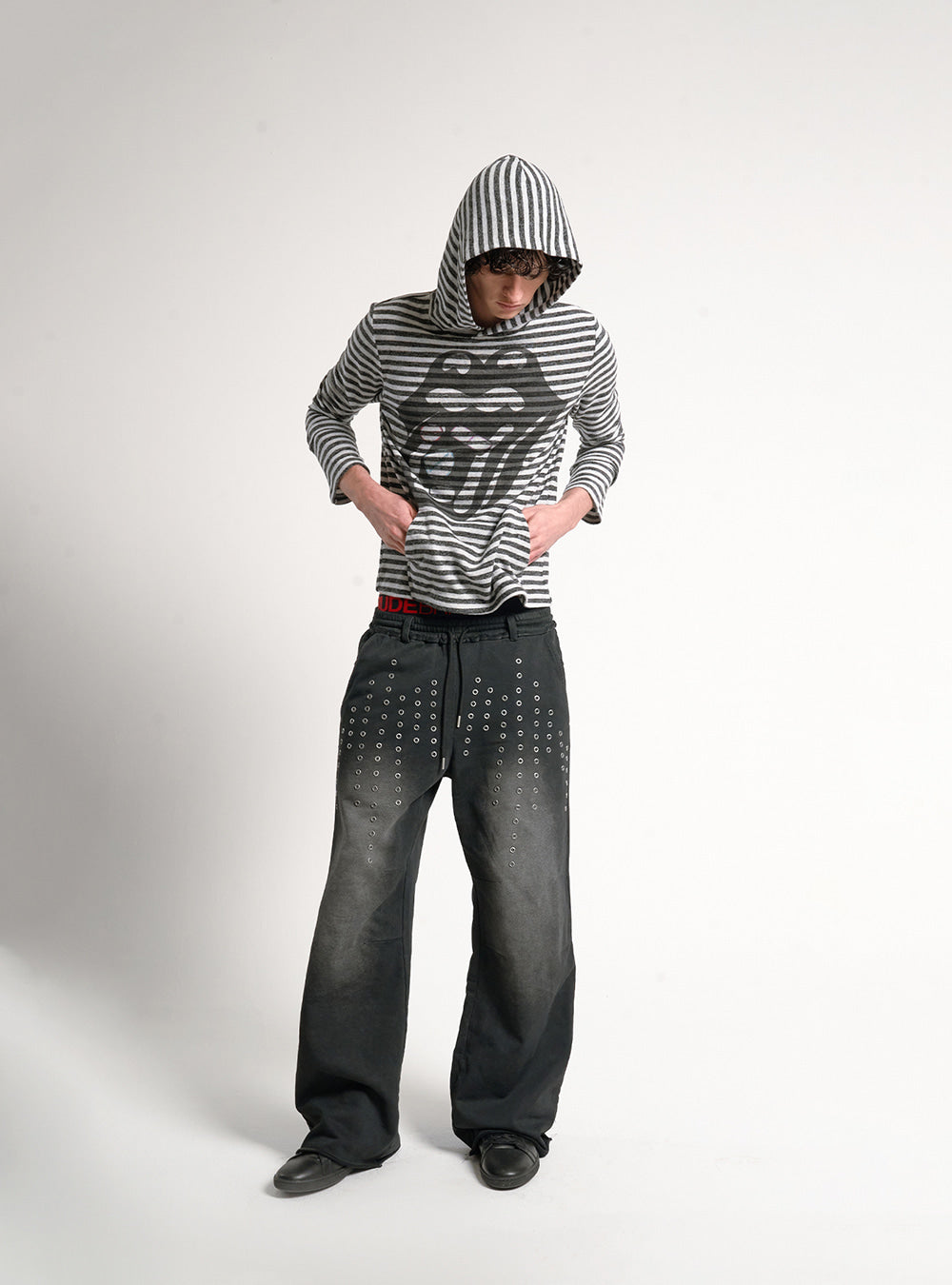 Silver Void Eyelet Baggy Pants