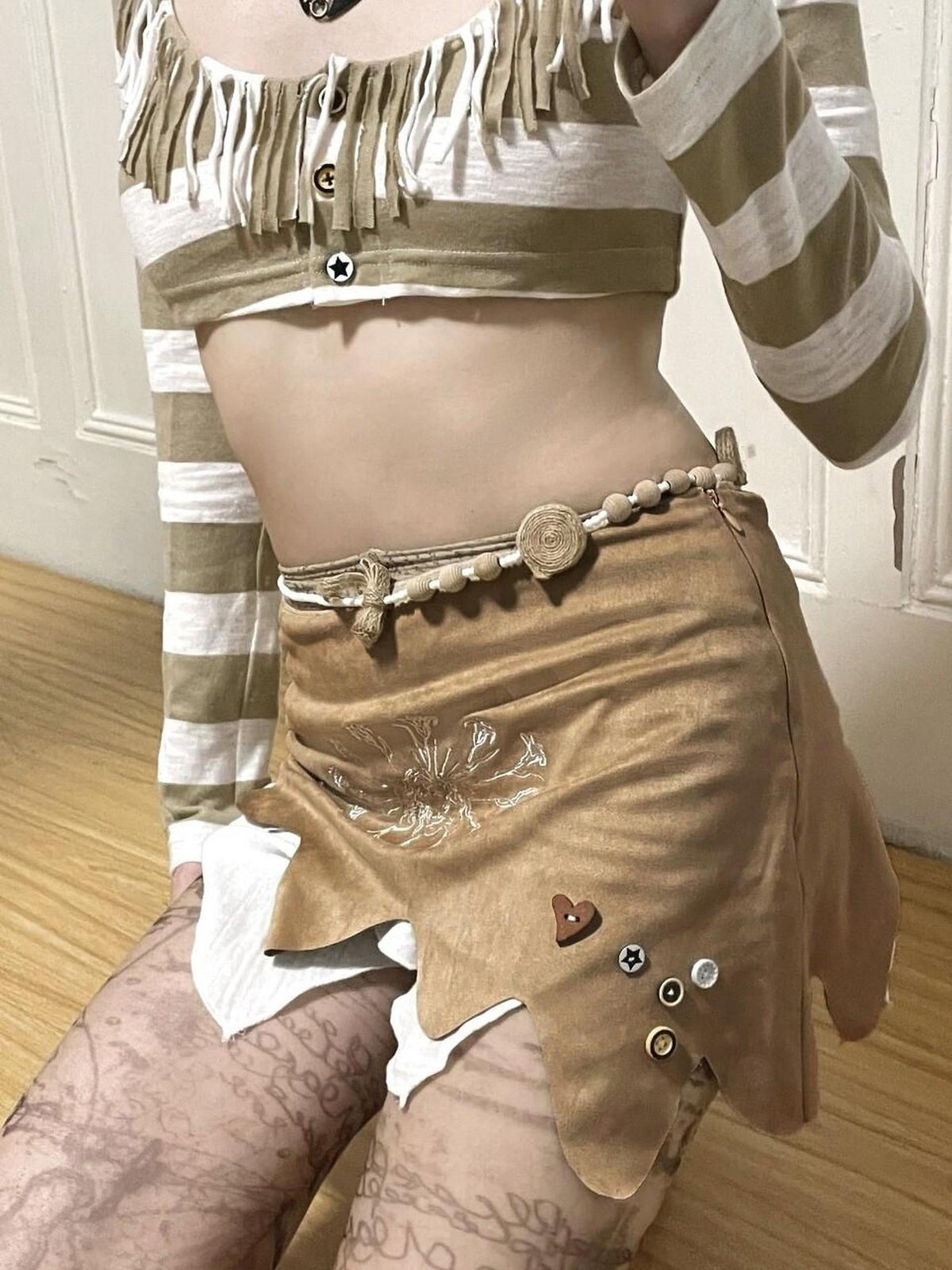 Embroidered Linen Mid Rise Slim H Fit Retro Commuter Casual Beach Mini Skirts