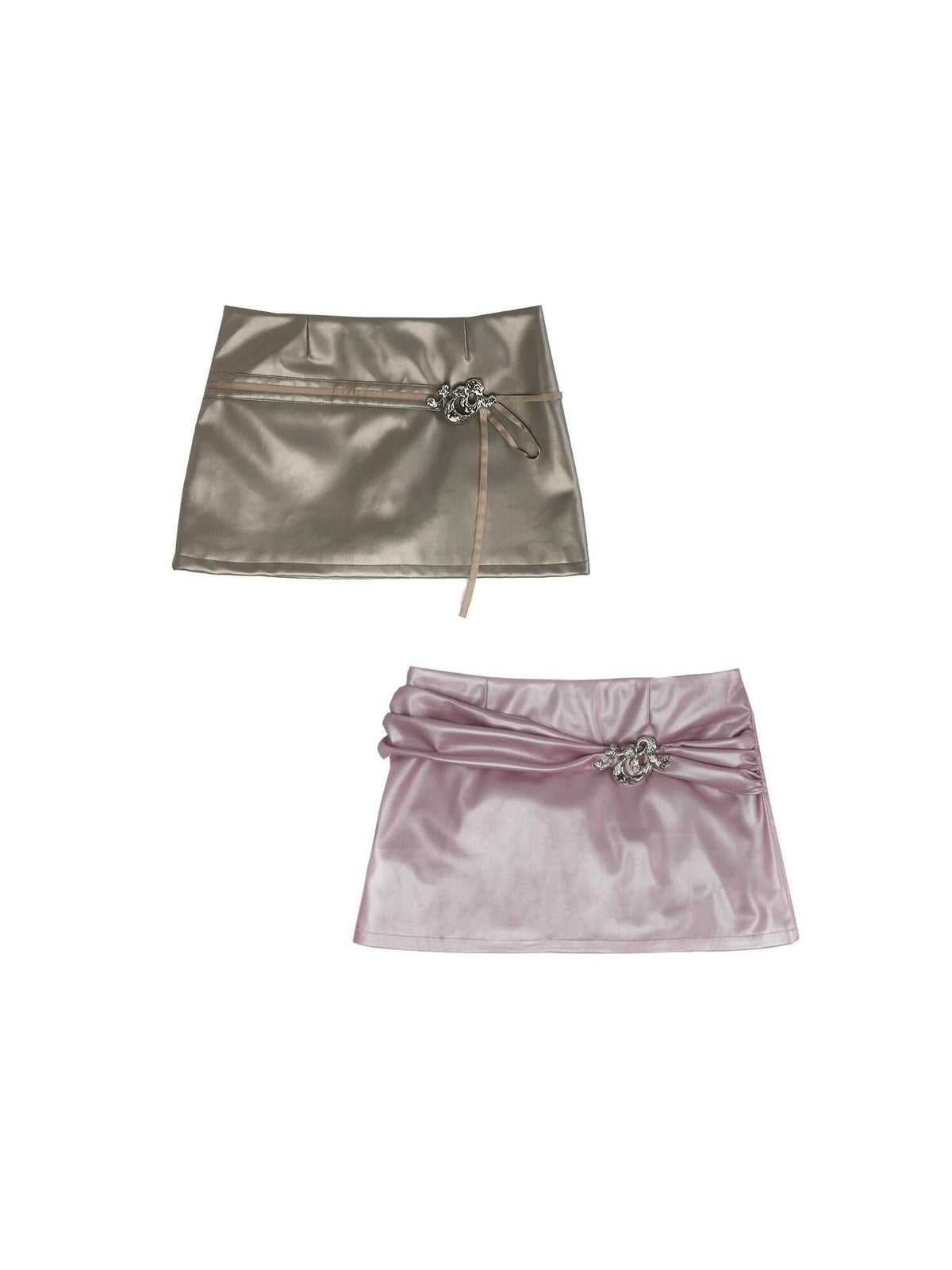 Sexy High Waist Pu A Line Zipper Aesthetic For Women Champagne Mini Skirts