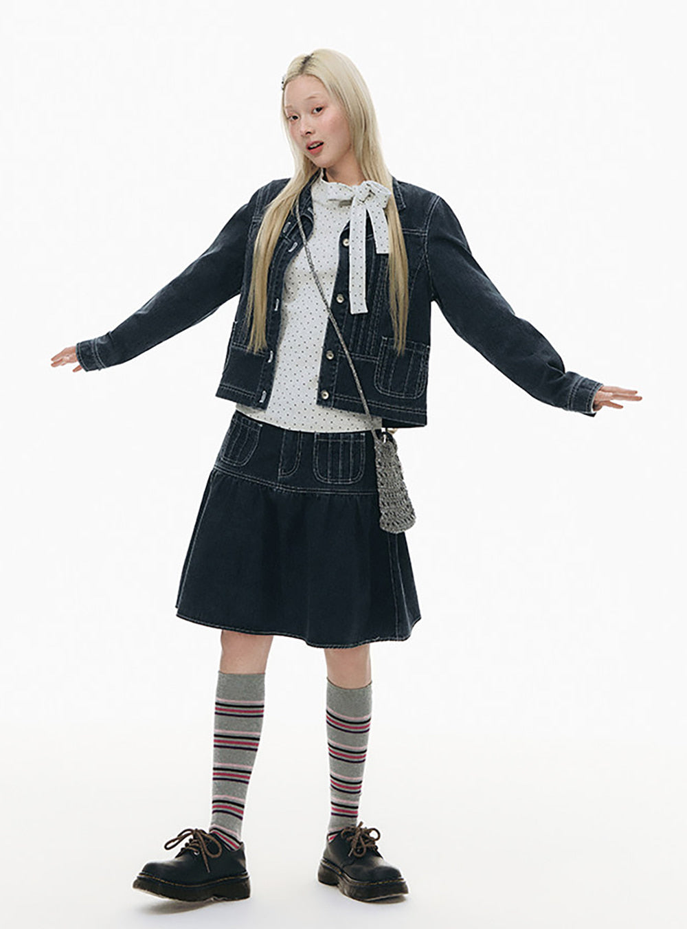 Retro Blue A-Line Denim Skirt