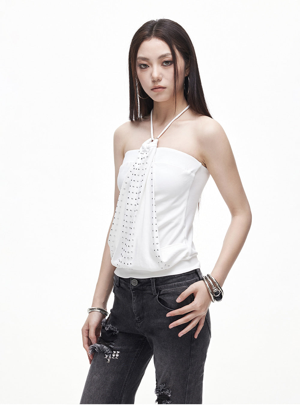 Stud Drape Halter Top (2color)