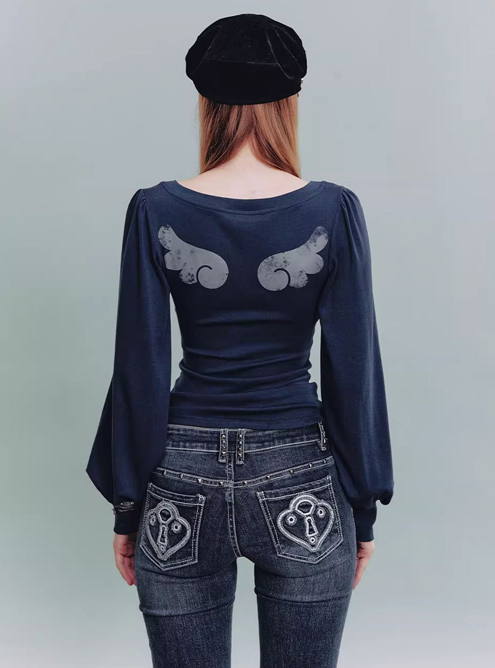 Wing Print Puff Sleeve Top (2color)