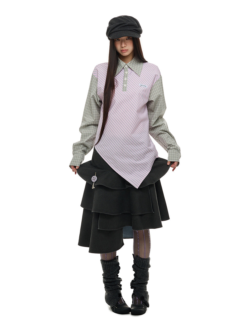 Dark Grey Irregular Layered Wash Skirt
