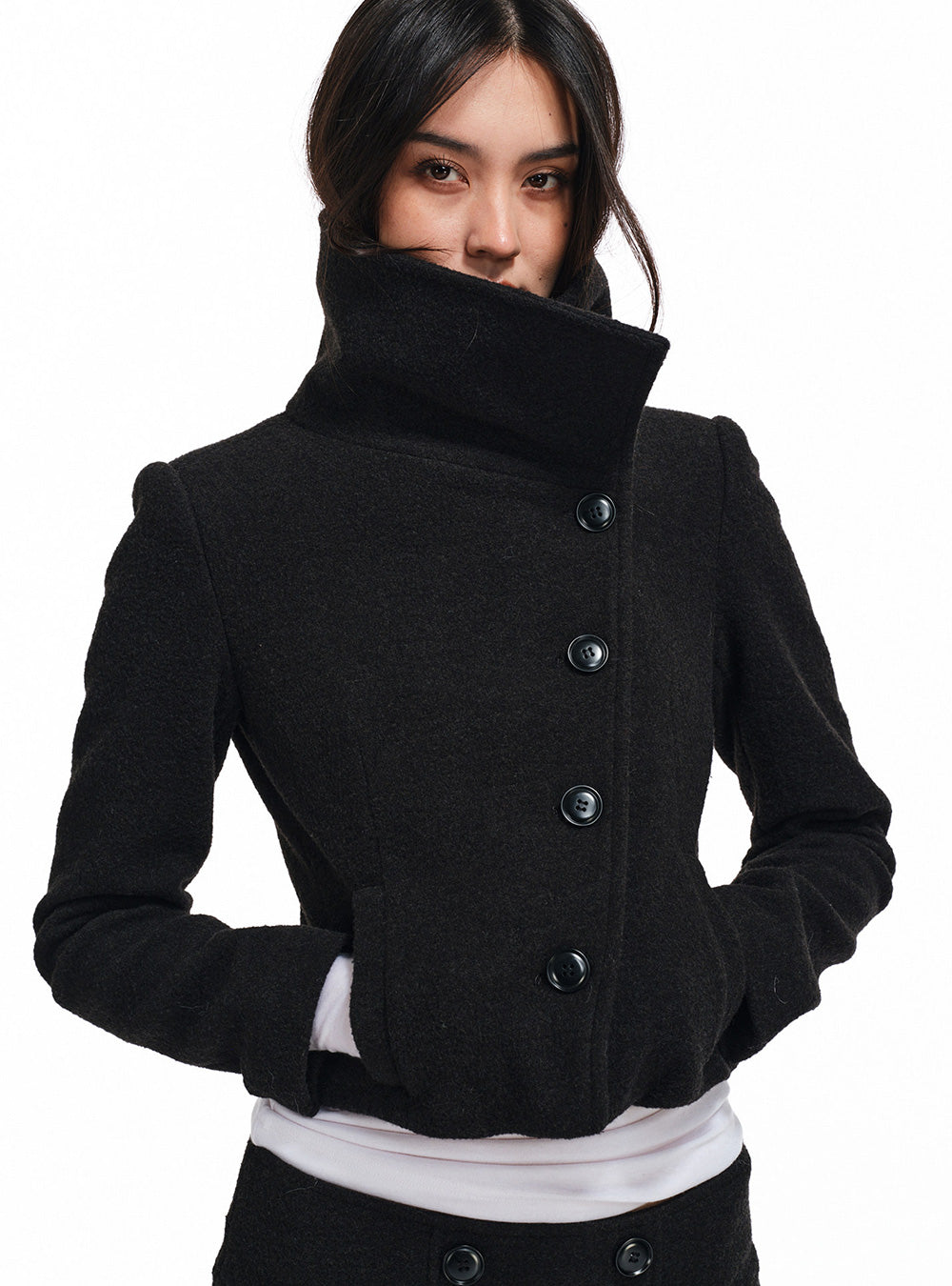 High Neck Button Jacket & Skirt (2color)