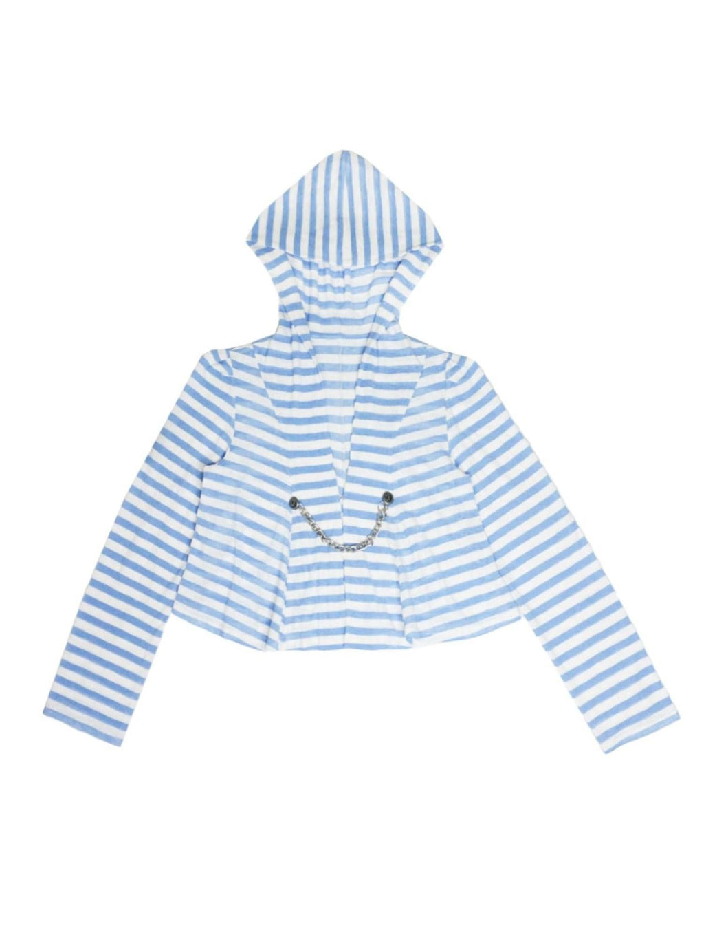 Uv Asymmetric Slim Longsleeve Women Blue Striped Cross Print Basic Crop Tops
