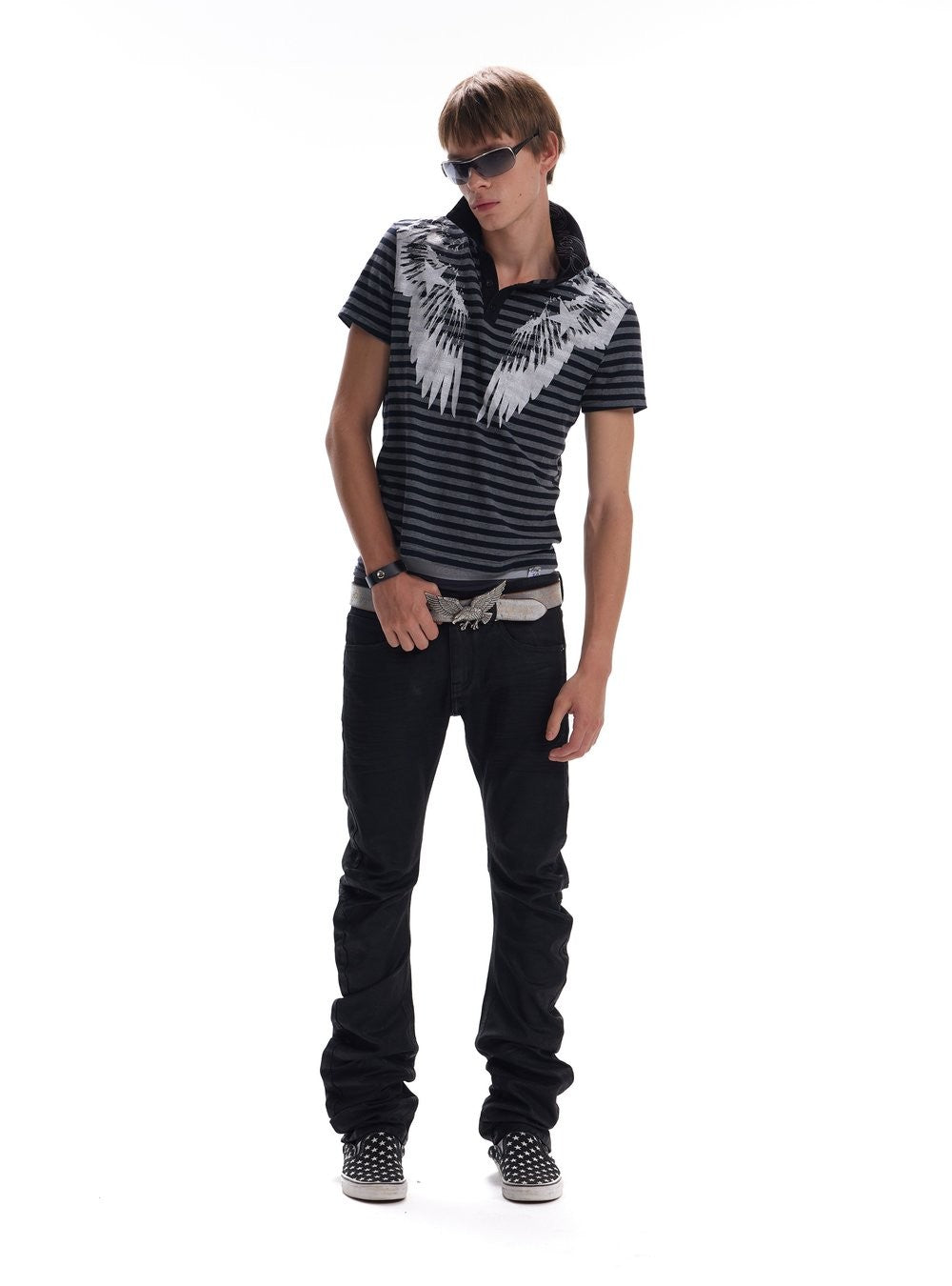Silver Wing Stripe Polo Top