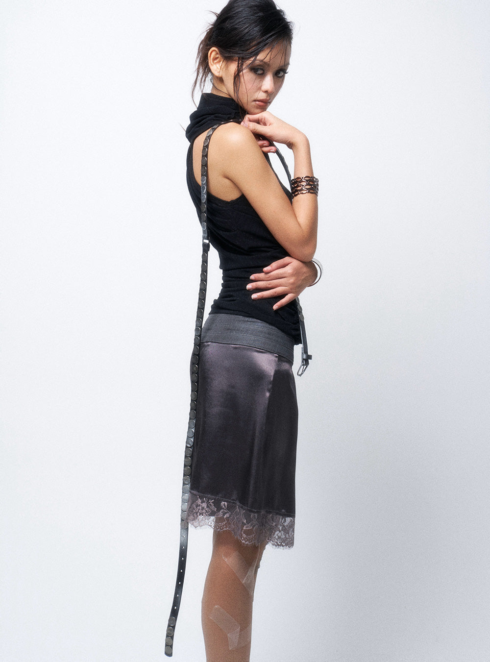 Noir Stud Satin Lace Skirt