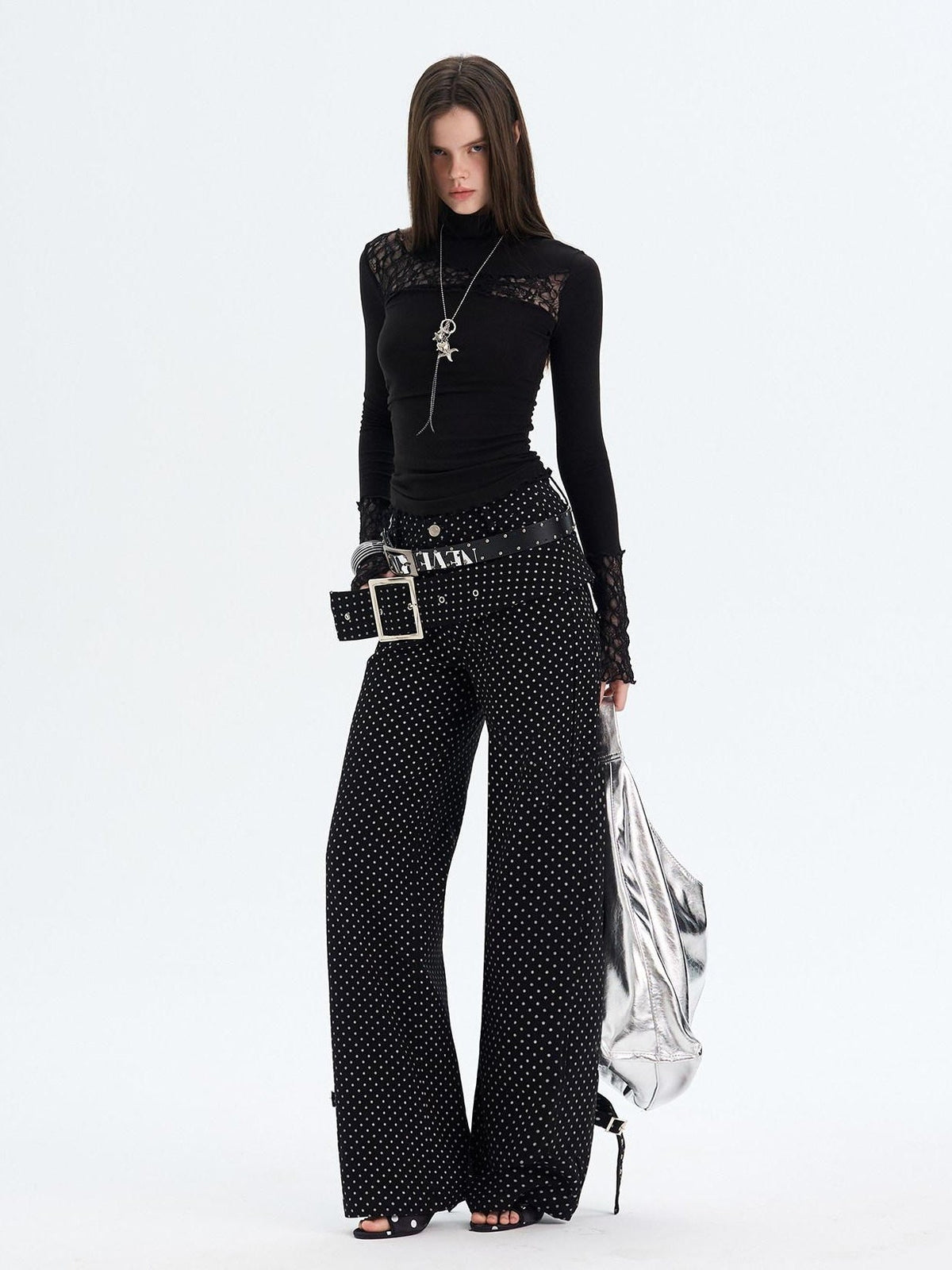 Sexy Slim Viscose Knit High Neck Women Splice Black White Long Sleeve T-Shirts