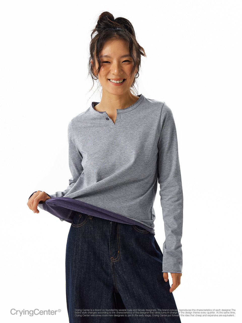 CryingCenter Small V-neck Lining Point Long Sleeve