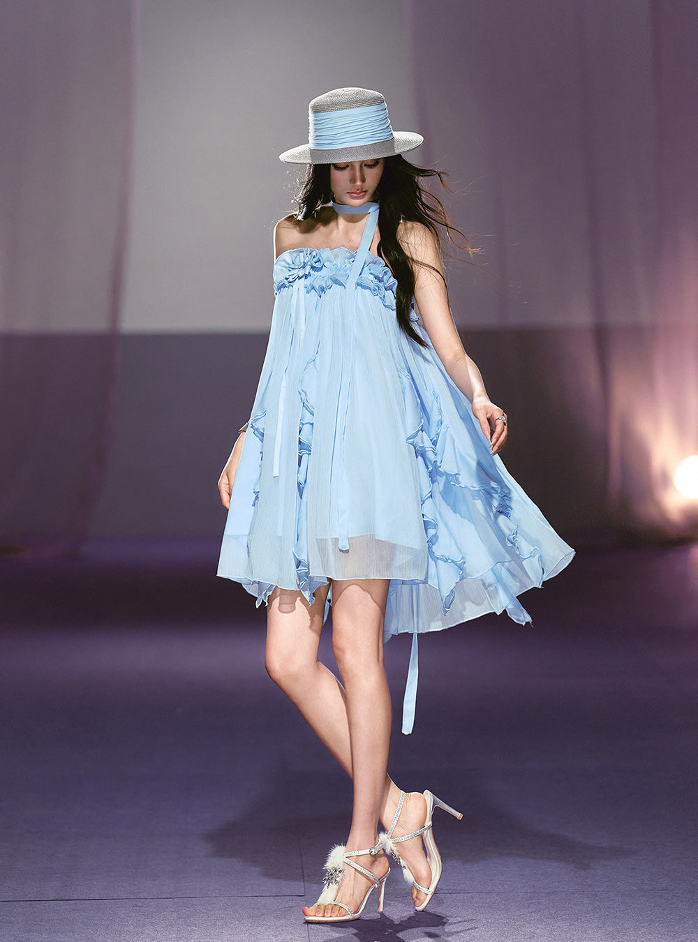 Sky Veil Petal Strap Dress