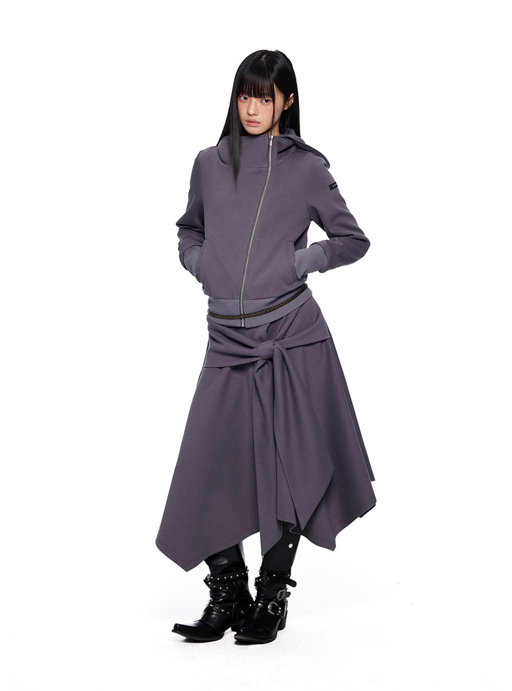 Asymmetric Tie Wrap Midi Skirt (2color)