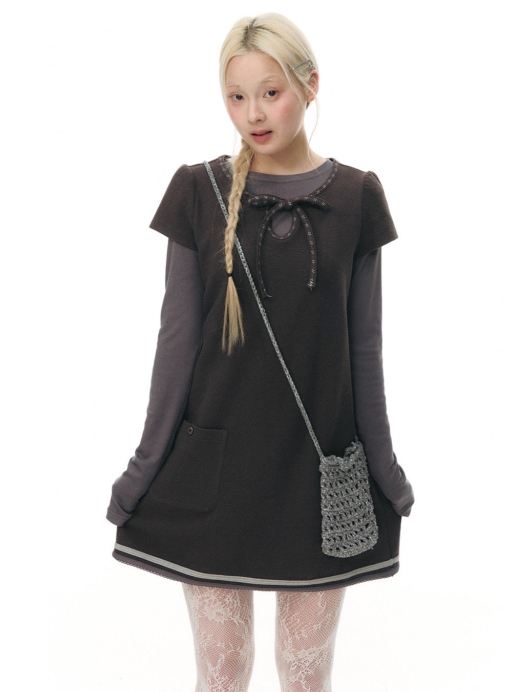 Ribbon Stitch Mini Dress (2color)