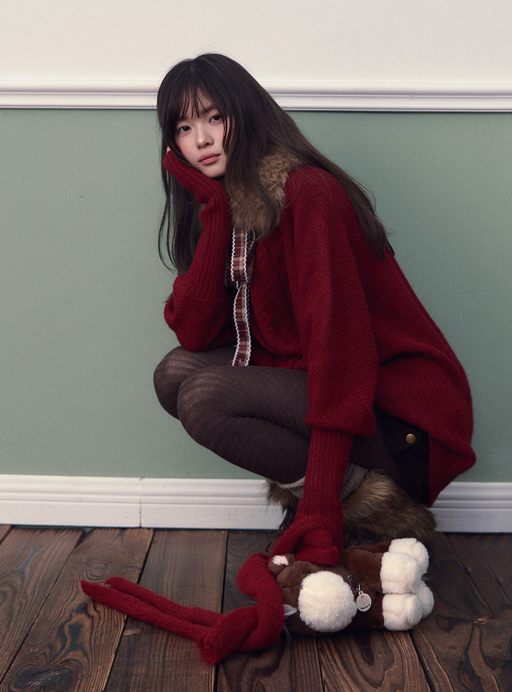Red Fur Collar Sweater