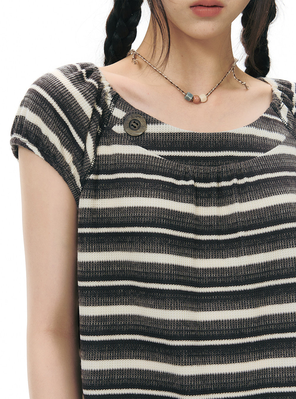 Retro Brown Stripe Button Top