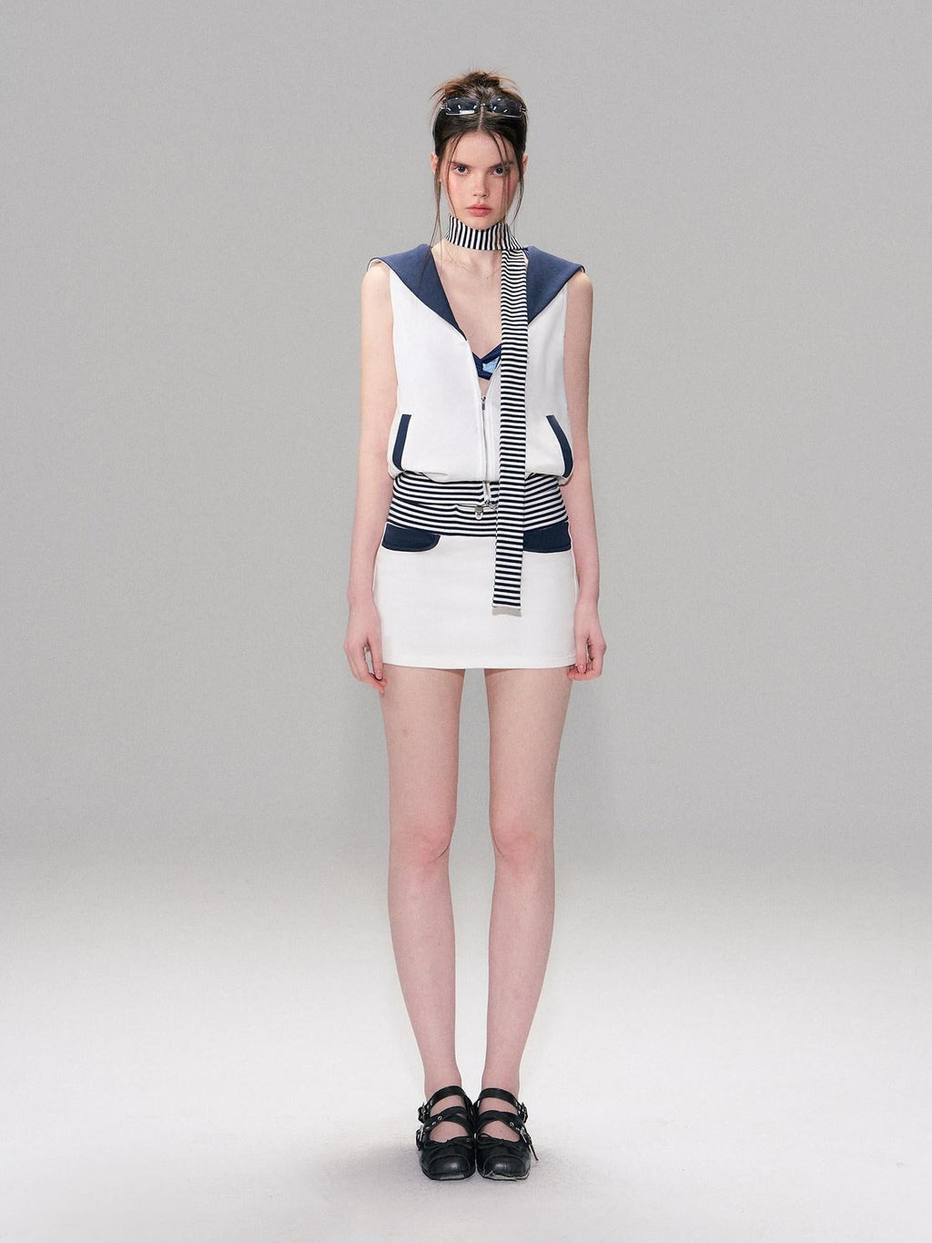 Contrast Printed Cotton Mid Waist Straight Bodycon Women White Mini Skirts