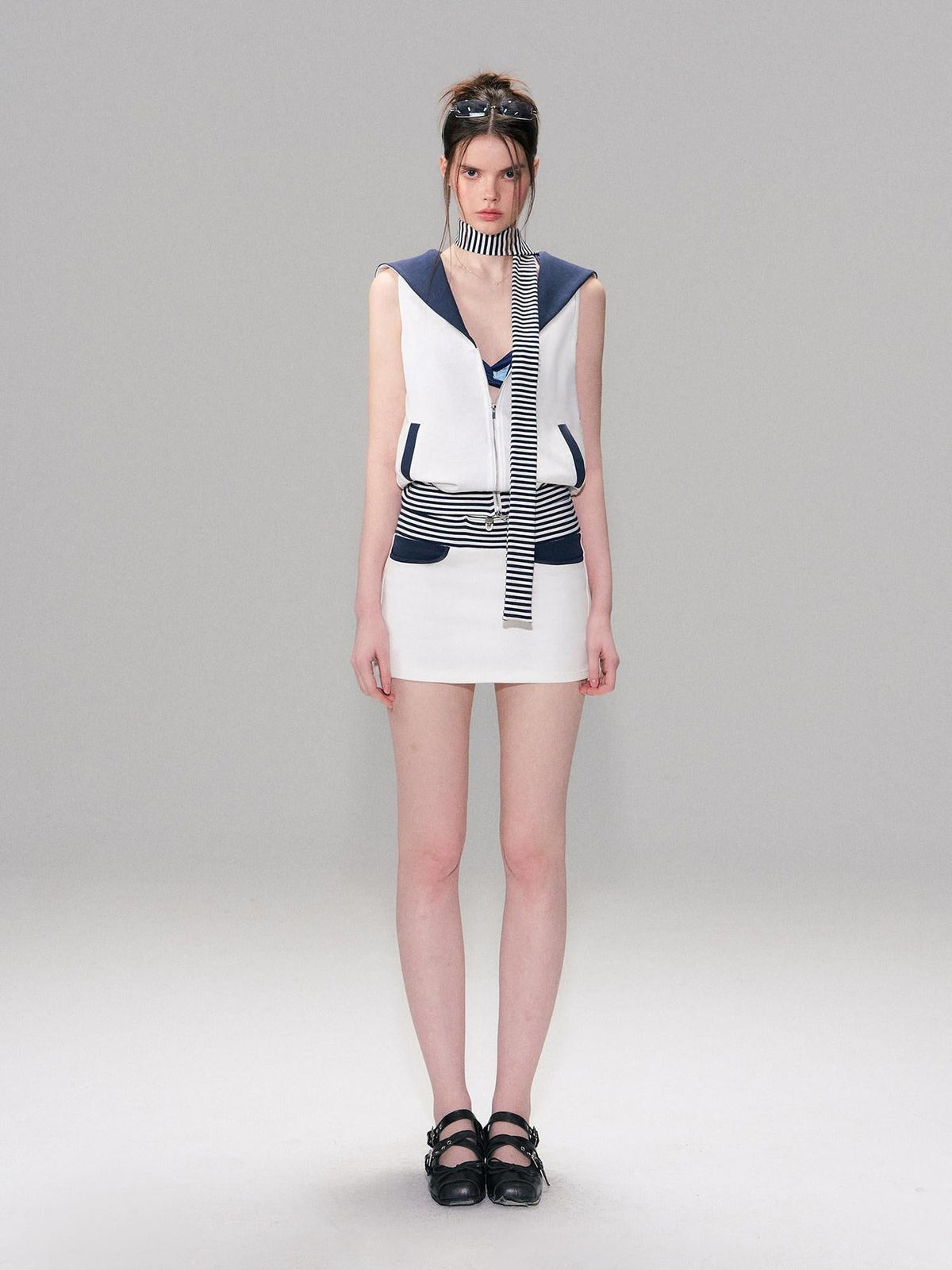 Contrast Printed Cotton Mid Waist Straight Bodycon Women White Mini Skirts