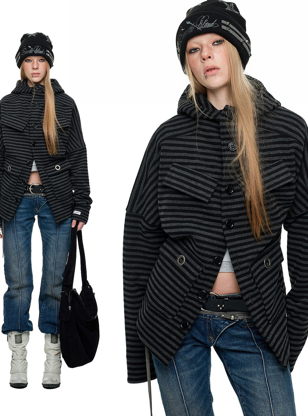 Shadow Stripe Hooded Fleece Jacket