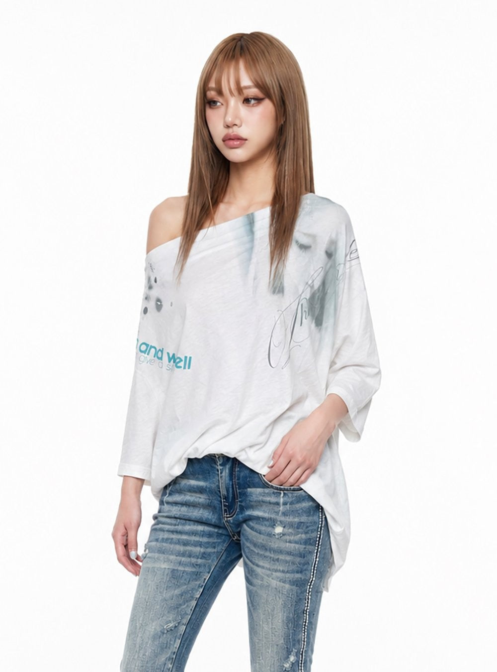 Ink Wash Gradient Shoulder Top