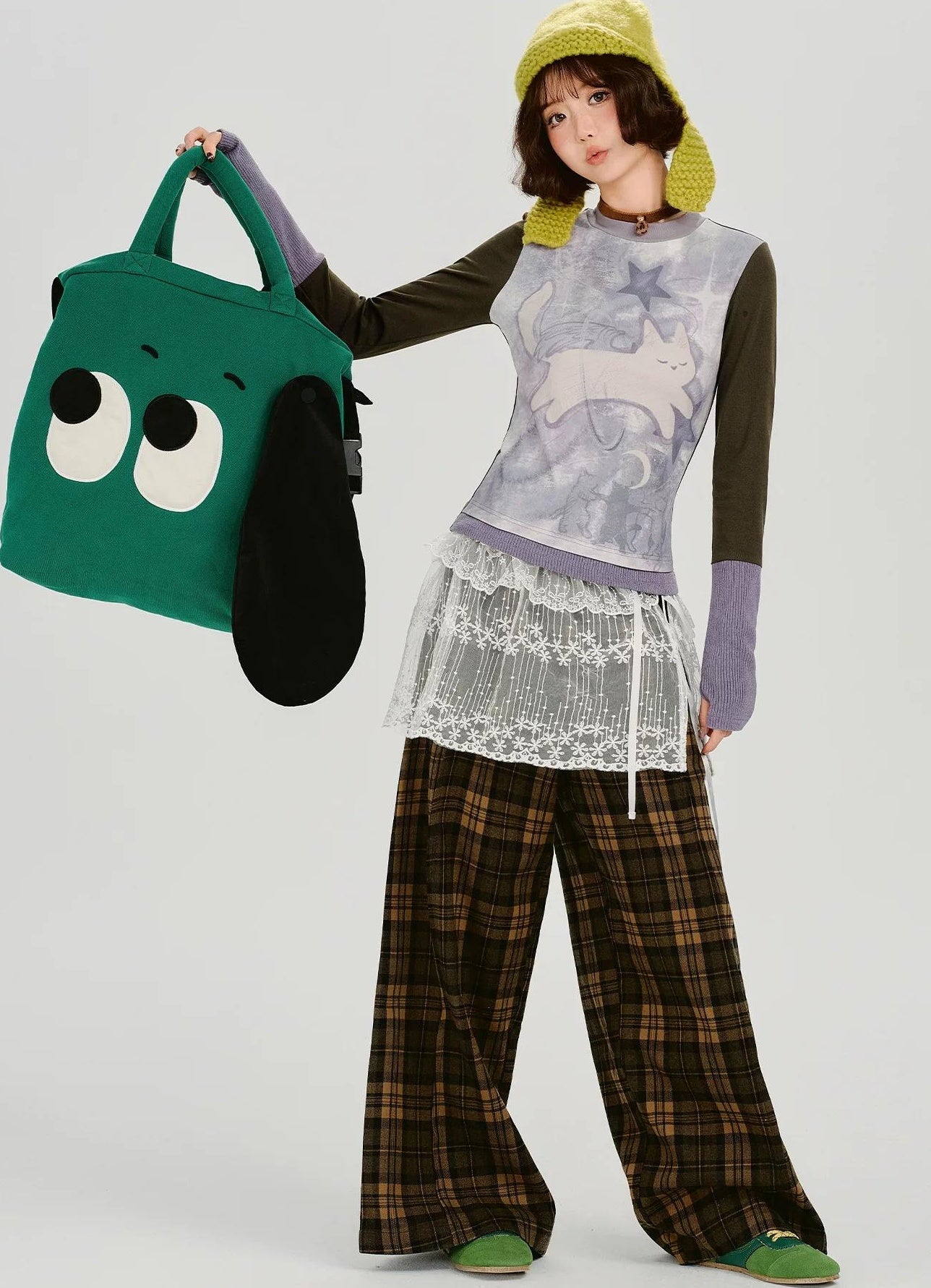 Girlyhalo |  RETRO CARTOON SPLICED LONG SLEEVE T-SHIRT【ID:TN00014】