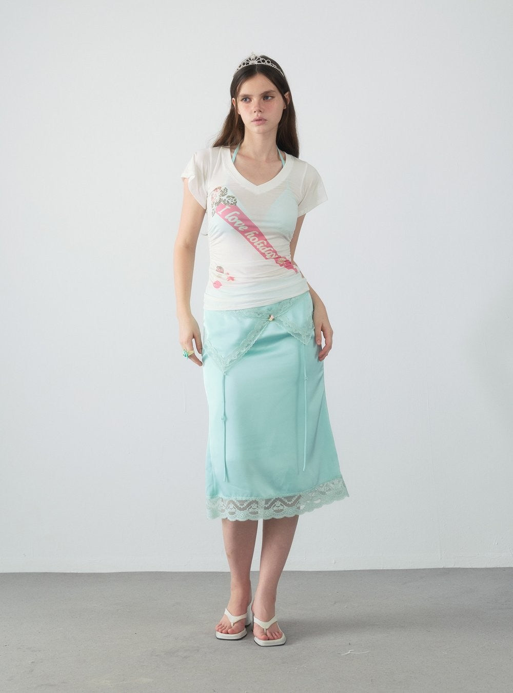 Lace Trim Satin Mermaid Skirt