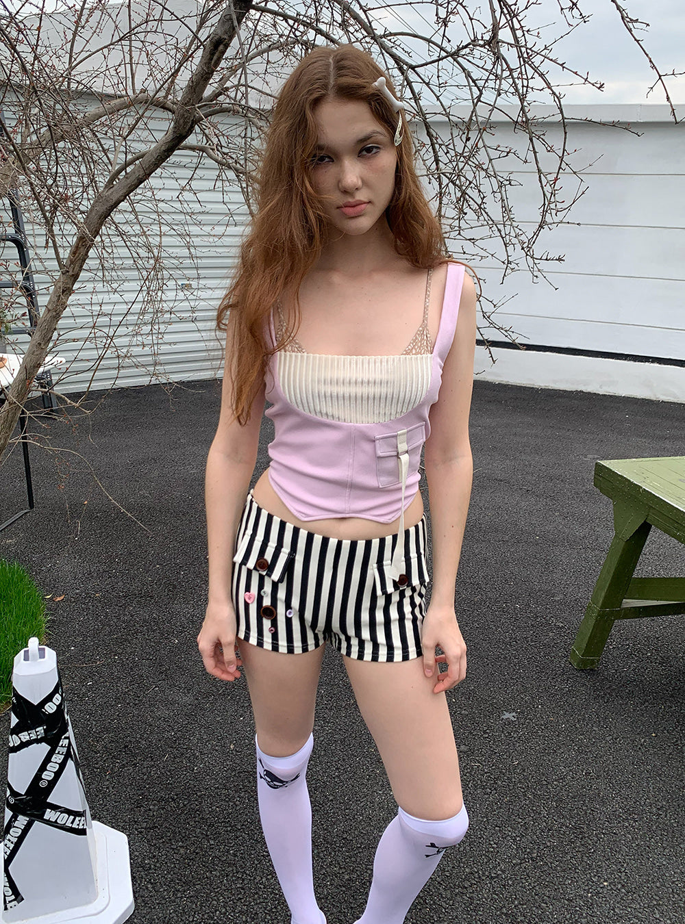 Babydoll Ribbon Pocket Camisole Top