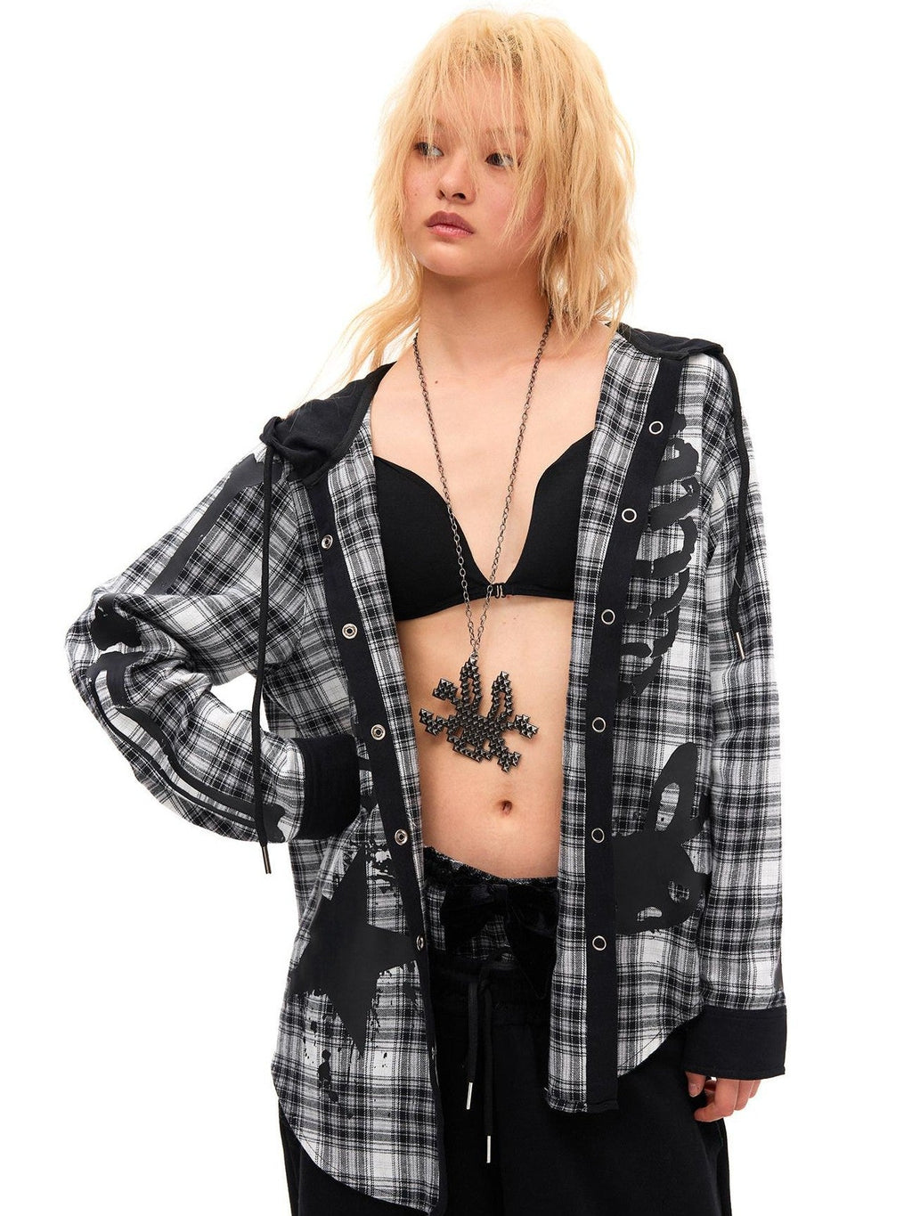 Studded Rabbit Skull Pendant Women'S Black Silver Alloy Necklaces