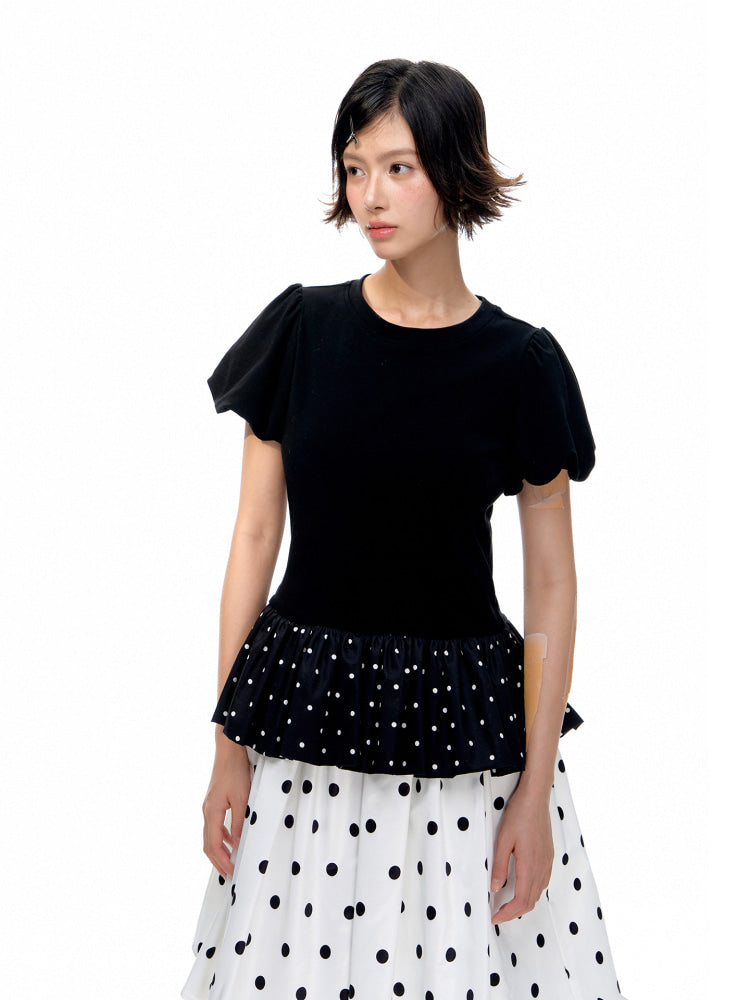 Romance Nanci Dot Lace Puff Sleeve Top