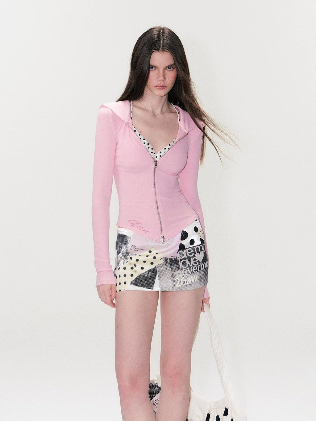 Soft Modal Fabric Sexy Slim Fit Hooded Zip Cropped Pink Women Hoodie