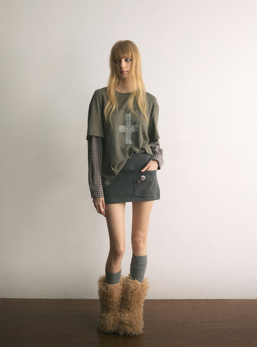 Khaki Faded Cross Layered Top