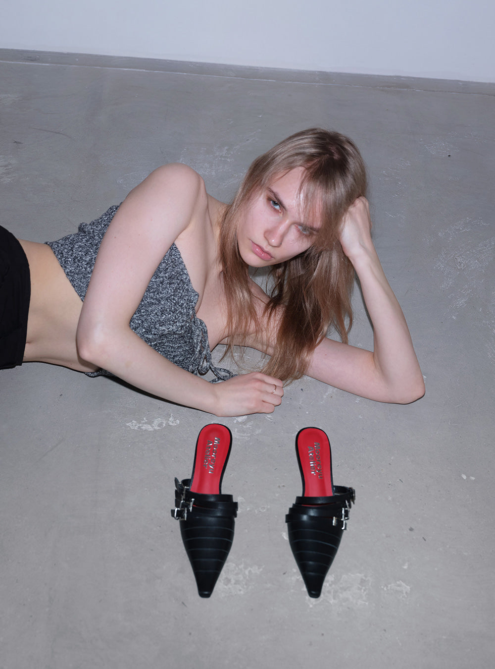 Crimson Slash Mule Heels