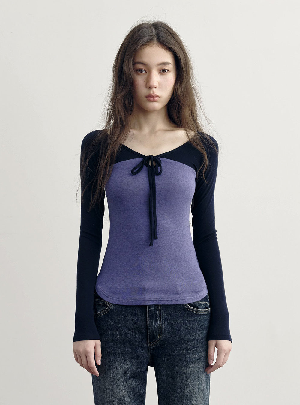 Colorblock Tie Neck Top
