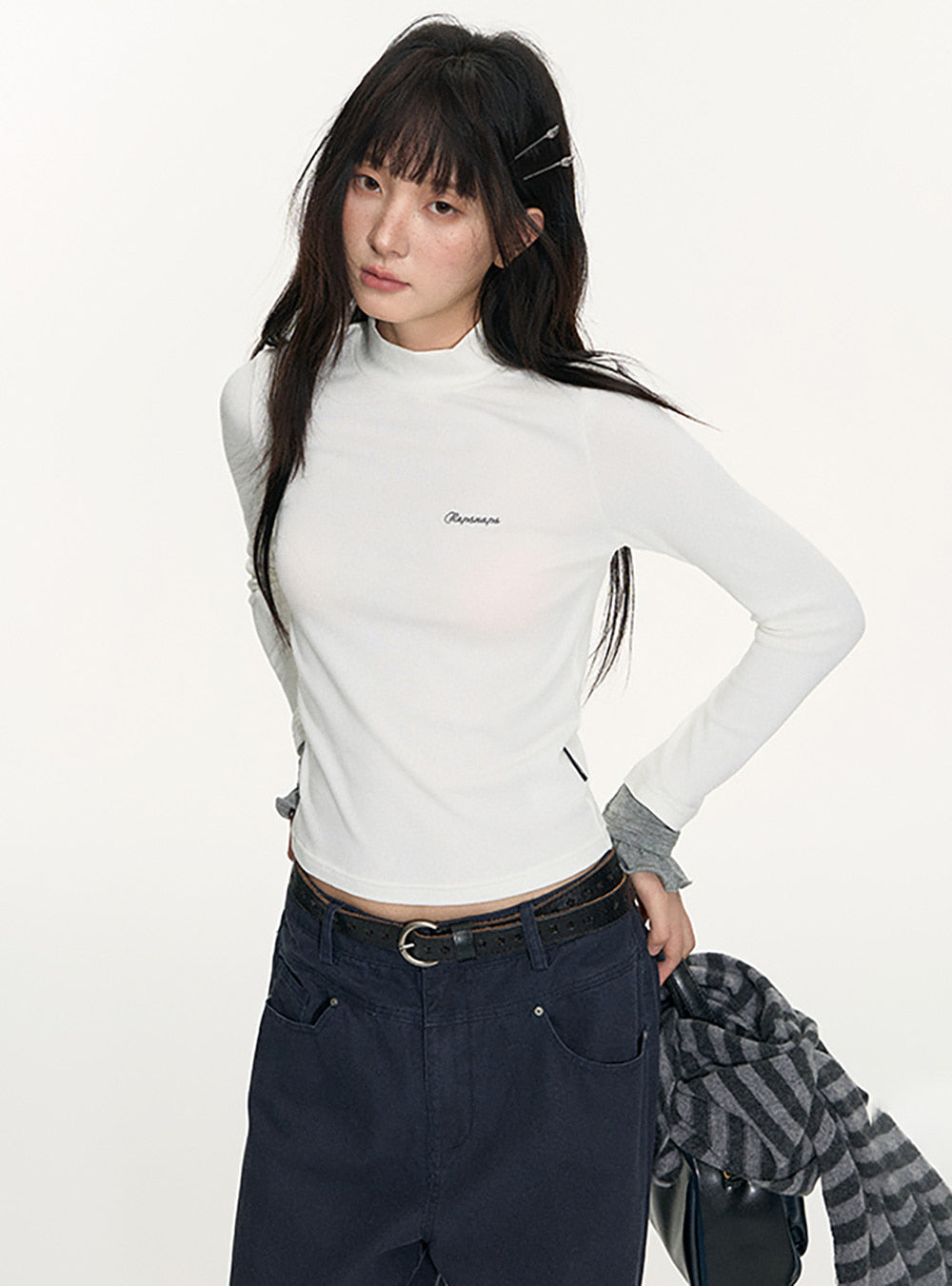 Half-Neck Long Sleeve Top (2color)