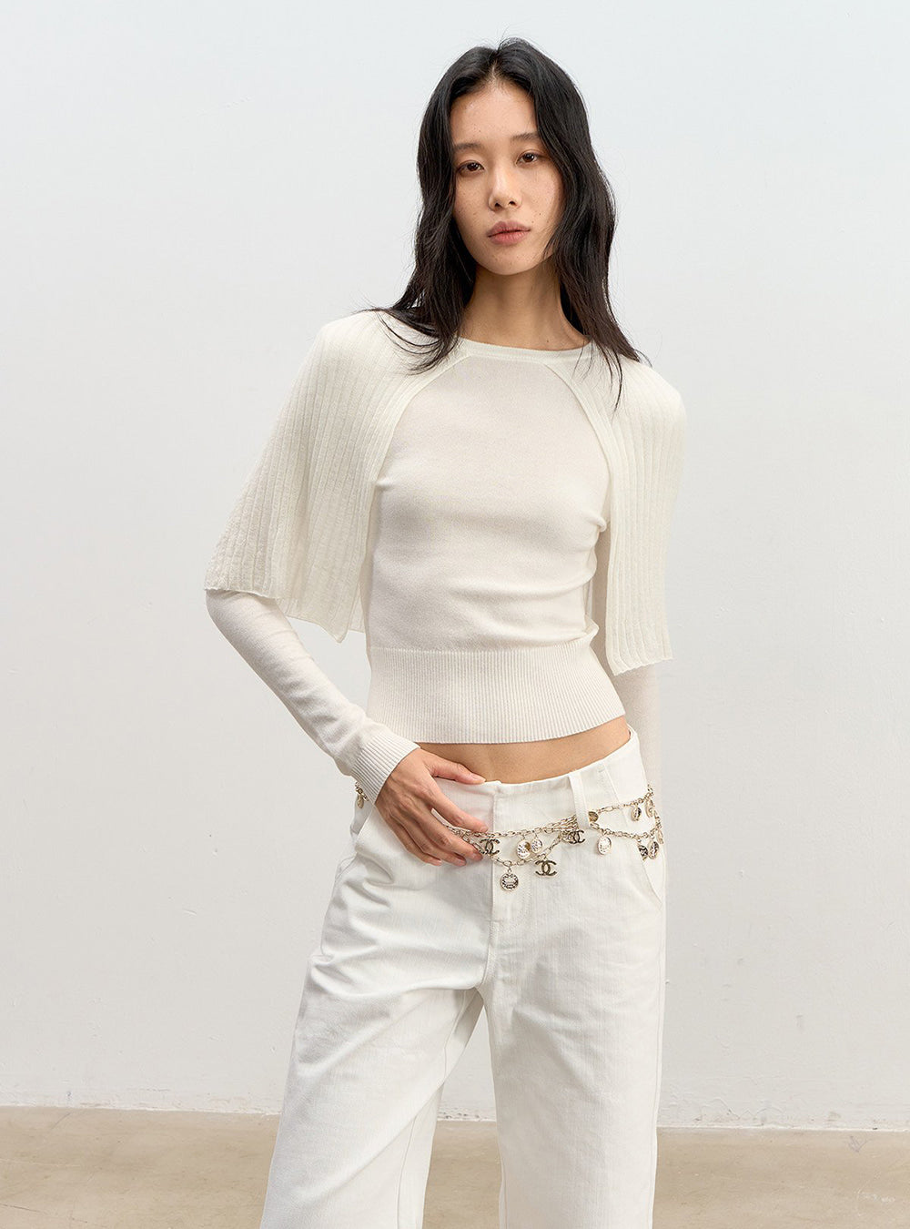 Layered Rib Cape Knit Top