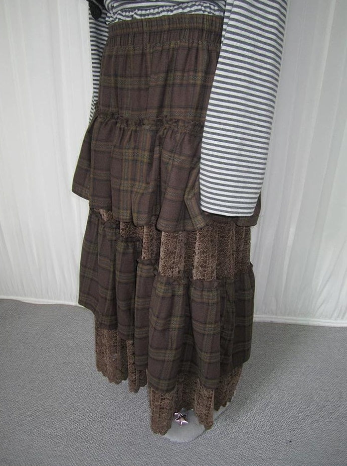 3months | PLAID LACE MAXI SKIRT【ID:TN00051】