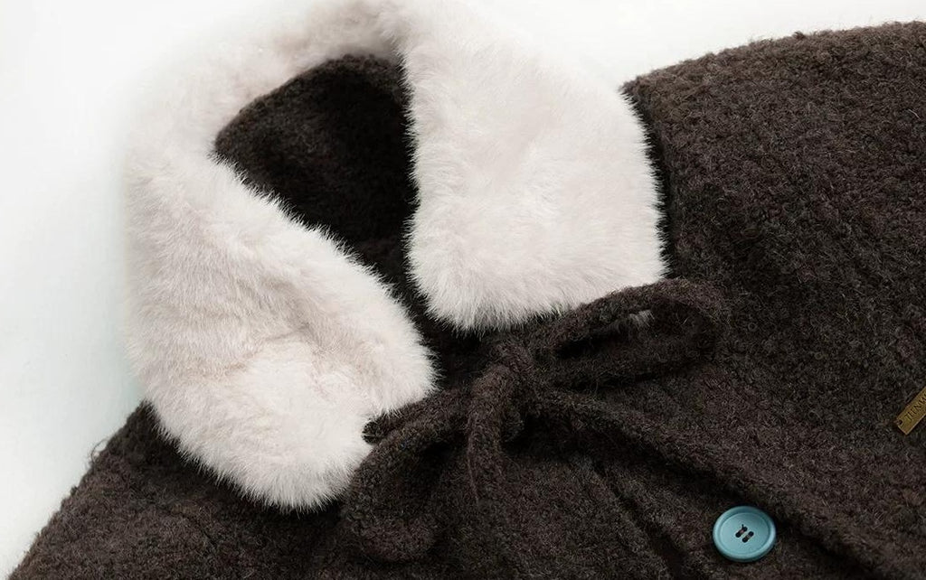 Girlyhalo |  RETRO FUR COLLAR TWEED JACKET【ID:TN00012】