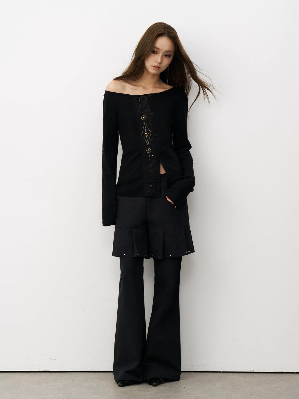 THELIGHT | GEOMETRIC BEADED LONG SLEEVE T-SHIRT【ID:TN00100】