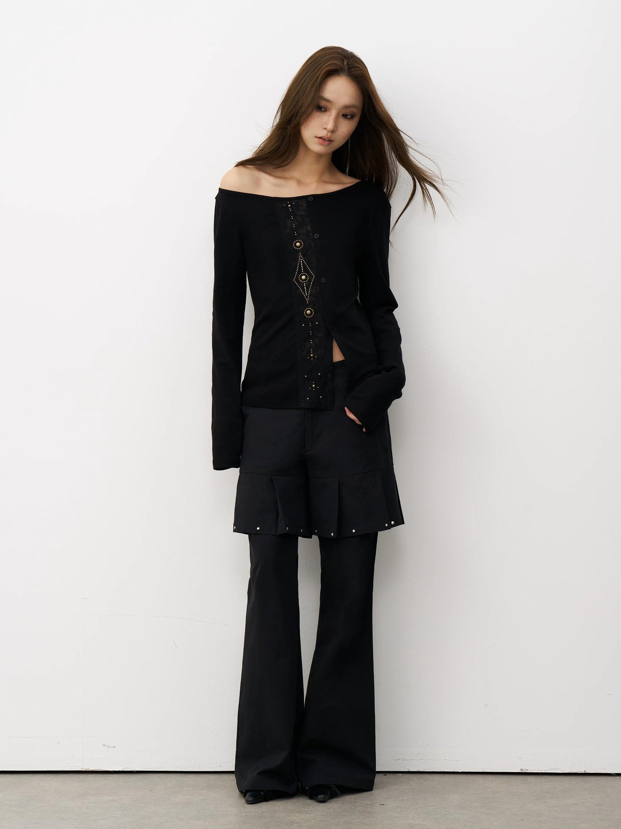 THELIGHT | GEOMETRIC BEADED LONG SLEEVE T-SHIRT【ID:TN00100】