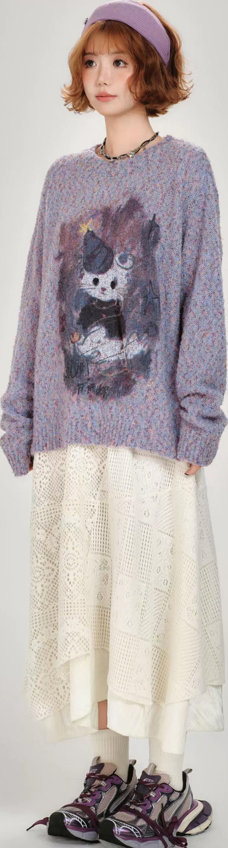 Girlyhalo |  RETRO PRINTED KNITTED SWEATER【ID:TN00008】