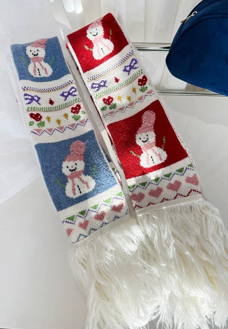 TRIA SELECT | WINTER SNOWMAN EMBROIDERED SCARF【ID:TN00079】