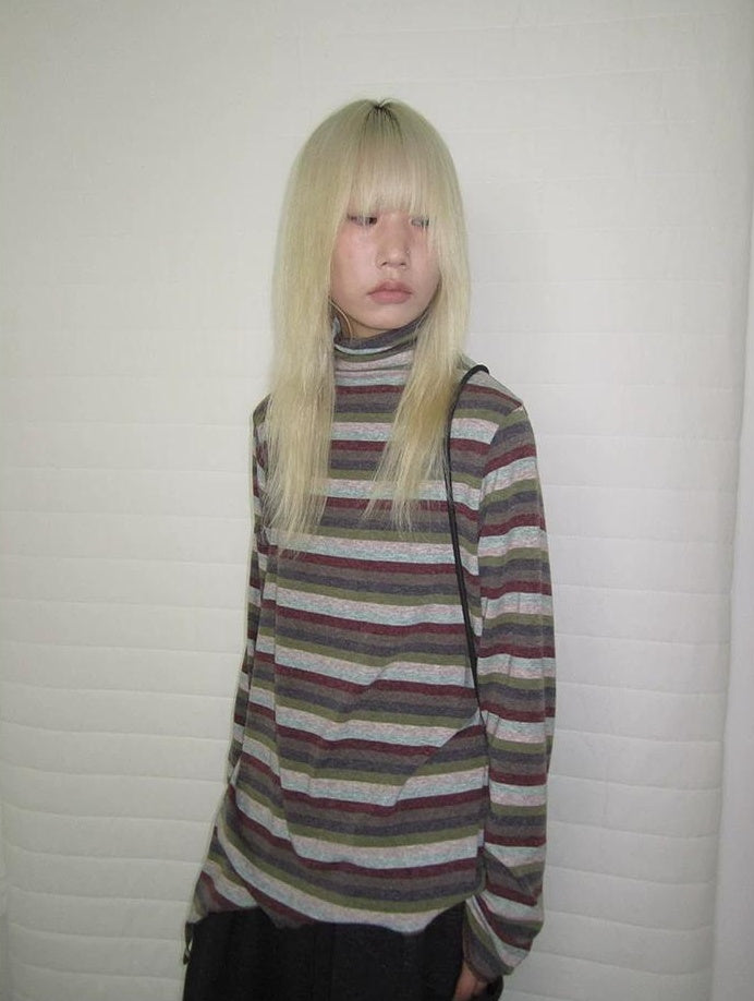 3months | HIGH NECK STRIPED TOP【ID:TN00052】